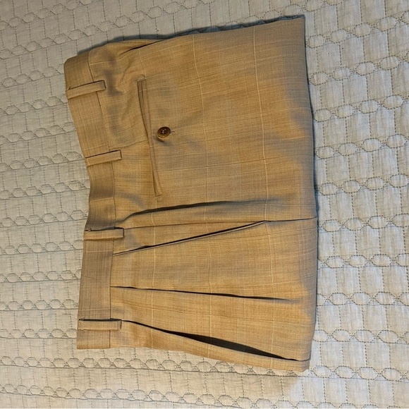 Zanella SHORT Elegant Pleated Tan plaid Pleated Trousers 34X26 - Picture 13 of 13